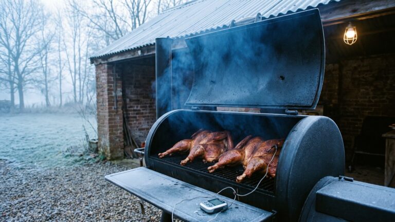 A whole turkey spatchcocked on the smoker
